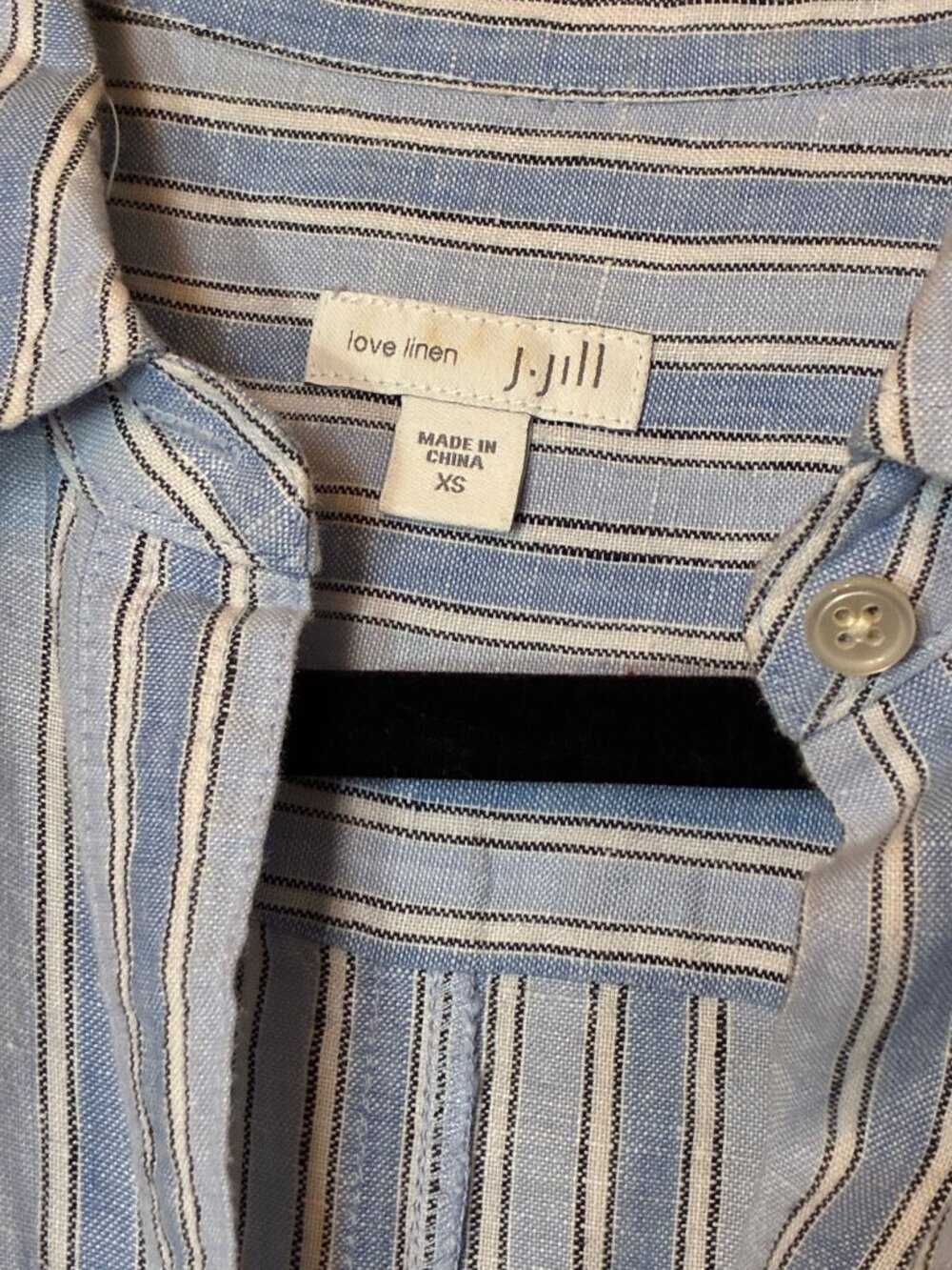 Pure Jill J.Jill Blue Striped 100% Linen Shirt Dress XS Long Roll Tab Sleeve